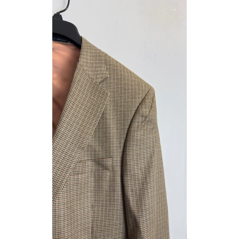 Austin Reed Mens 42R Tan Silk Houndstooth Two Button Blazer Sport Coat Jacket‎